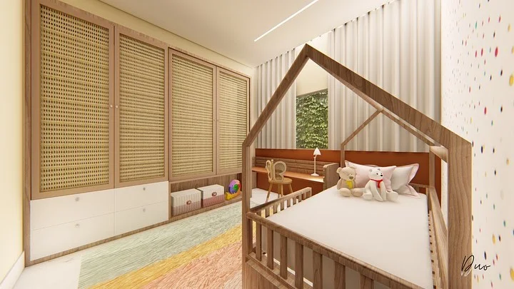 Quarto infantil com estrutura de madeira
